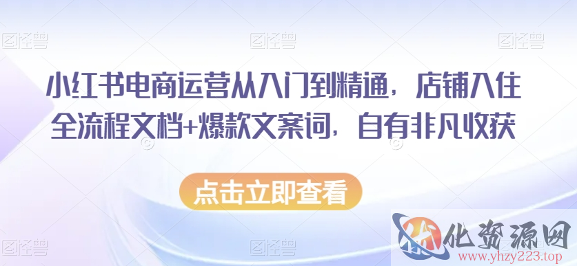 小红书电商运营从入门到精通，店铺入住全流程文档+爆款文案词，自有非凡收获