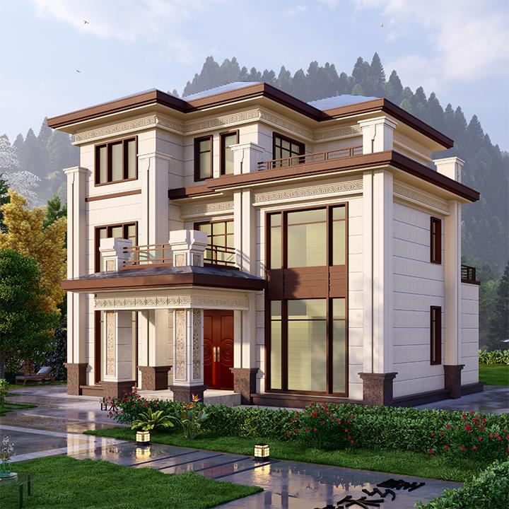 巴中通江农村自建三层简欧风格别墅挑空客厅带大露台施工队建