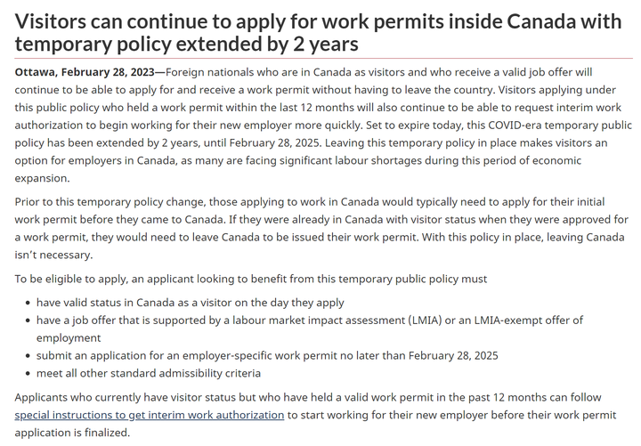 加拿大境内旅游签转工签临时政策再延期2年，一张LMIA解决身份问题 - 知乎
