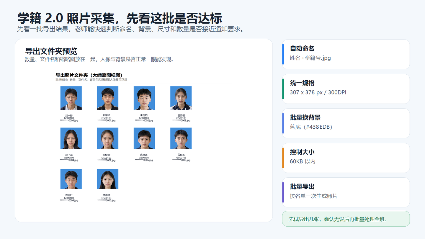 重庆学籍2.0照片要蓝底命名,老师怎么用学籍拍照助手电脑版采集导出?