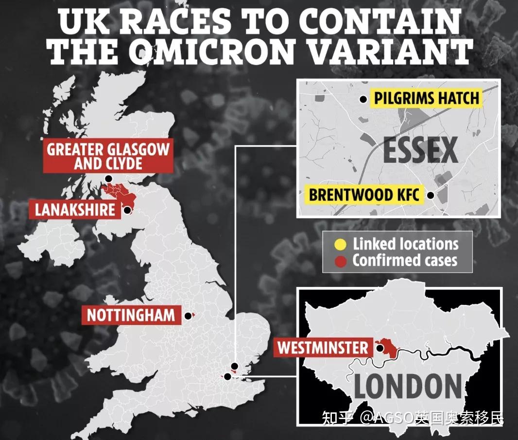 英国政府证实该国确诊两例「奥密克戎」变异毒株感染病例,目前当地