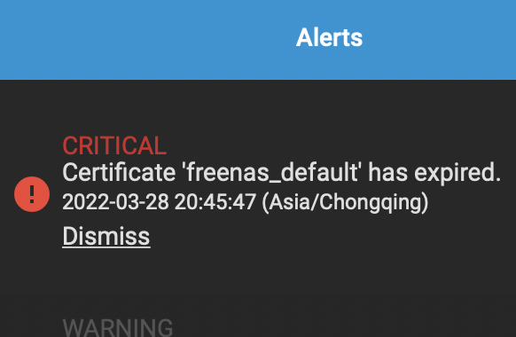 certificate freenas_default has expired