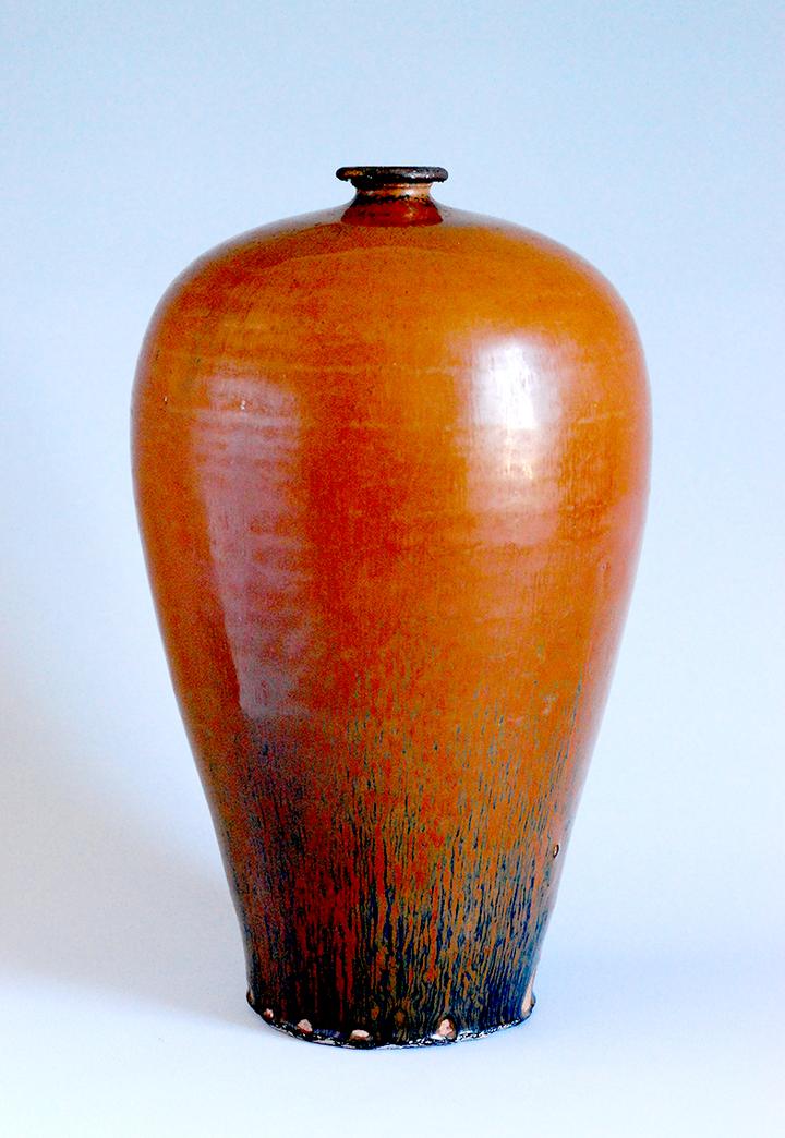 宋時代 古陶磁器 柴窯水沁釉双耳花口瓶 賞瓶