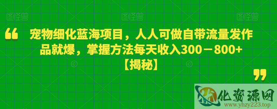 宠物细化蓝海项目，人人可做自带流量发作品就爆，掌握方法每天收入300－800+【揭秘】