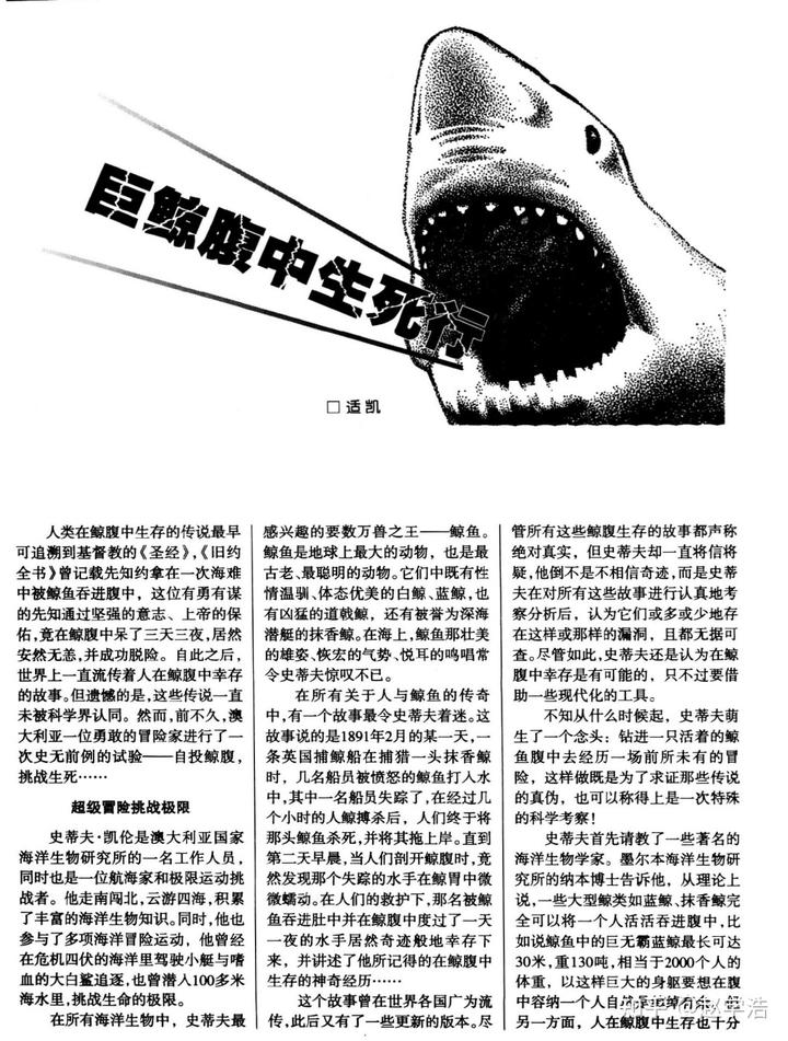 有氧潜水被鲸类吞下后是否还有自救可能?