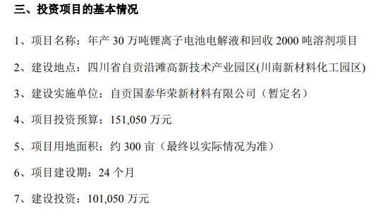 江苏国泰下属公司设立子公司拟投资15.11亿建设年产30万吨锂离子电池电解液和回收2000吨溶剂项目 - 知乎