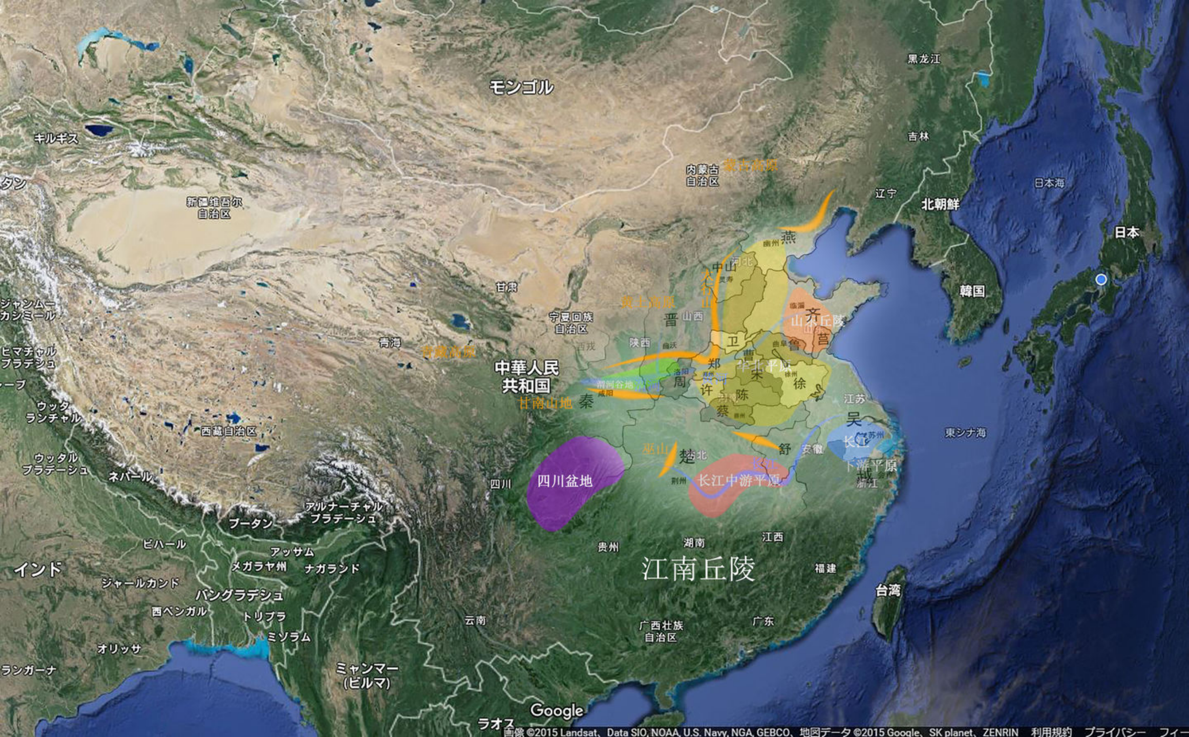 图 3:春秋列国示意图(不包括大多只有一两个「国(城池)」的小国家)