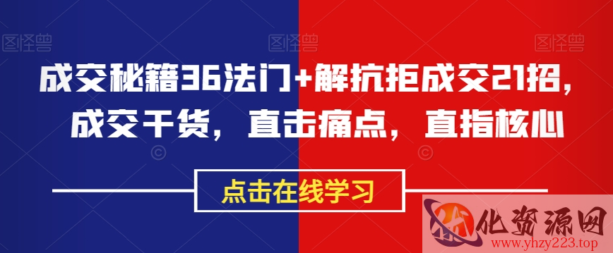 成交秘籍36法门+解抗拒成交21招，成交干货，直击痛点，直指核心