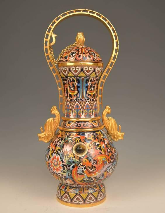 李佩卿大师景泰蓝作品丹凤朝阳鹗壶