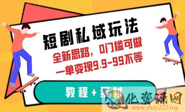 《短剧私域玩法》全新思路，0门槛可做，一单变现9.9-99不等（教程+素材）_wwz