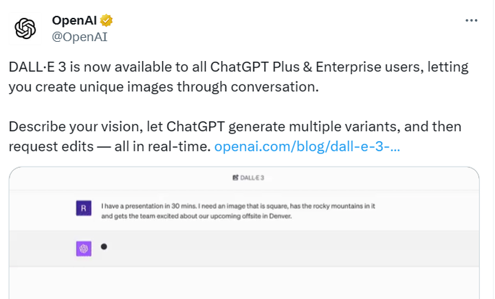 【AI应用】OpenAI：图像生成模型DALL·E3已向 ChatGPT Plus 和 企业版 用户开放 - 知乎