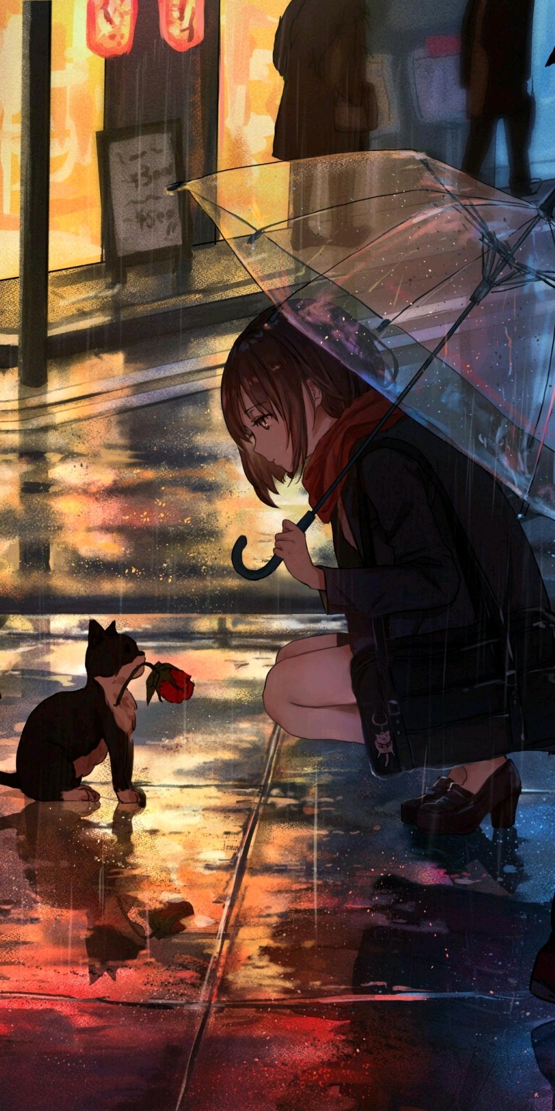 有没有动漫风格的雨景手机壁纸呢