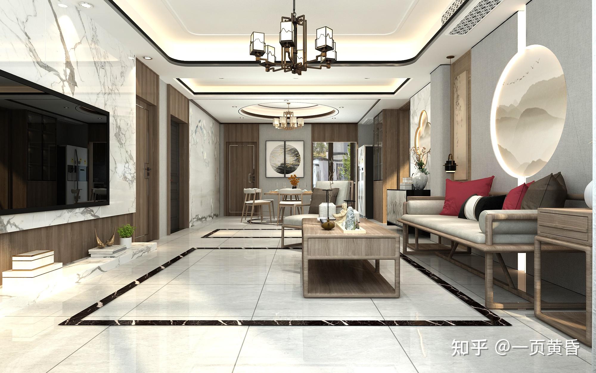 装修效果图|华都名晟160㎡新中式风格效果图,原木色精髓 - 知乎