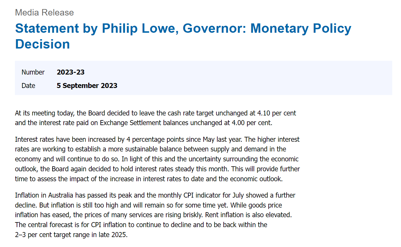 澳洲联储9月利率决议：基准利率按兵不动，2025年底通胀回到目标区间- 知乎