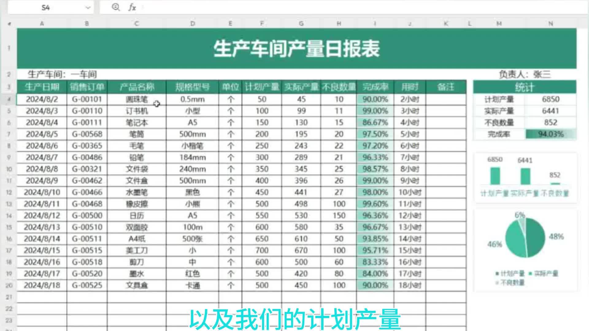 excel计算产量所占比例