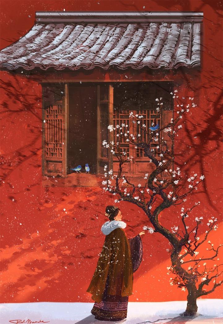 超美的古风人物场景插画,意境优美,一画一江湖,好有中国风韵味