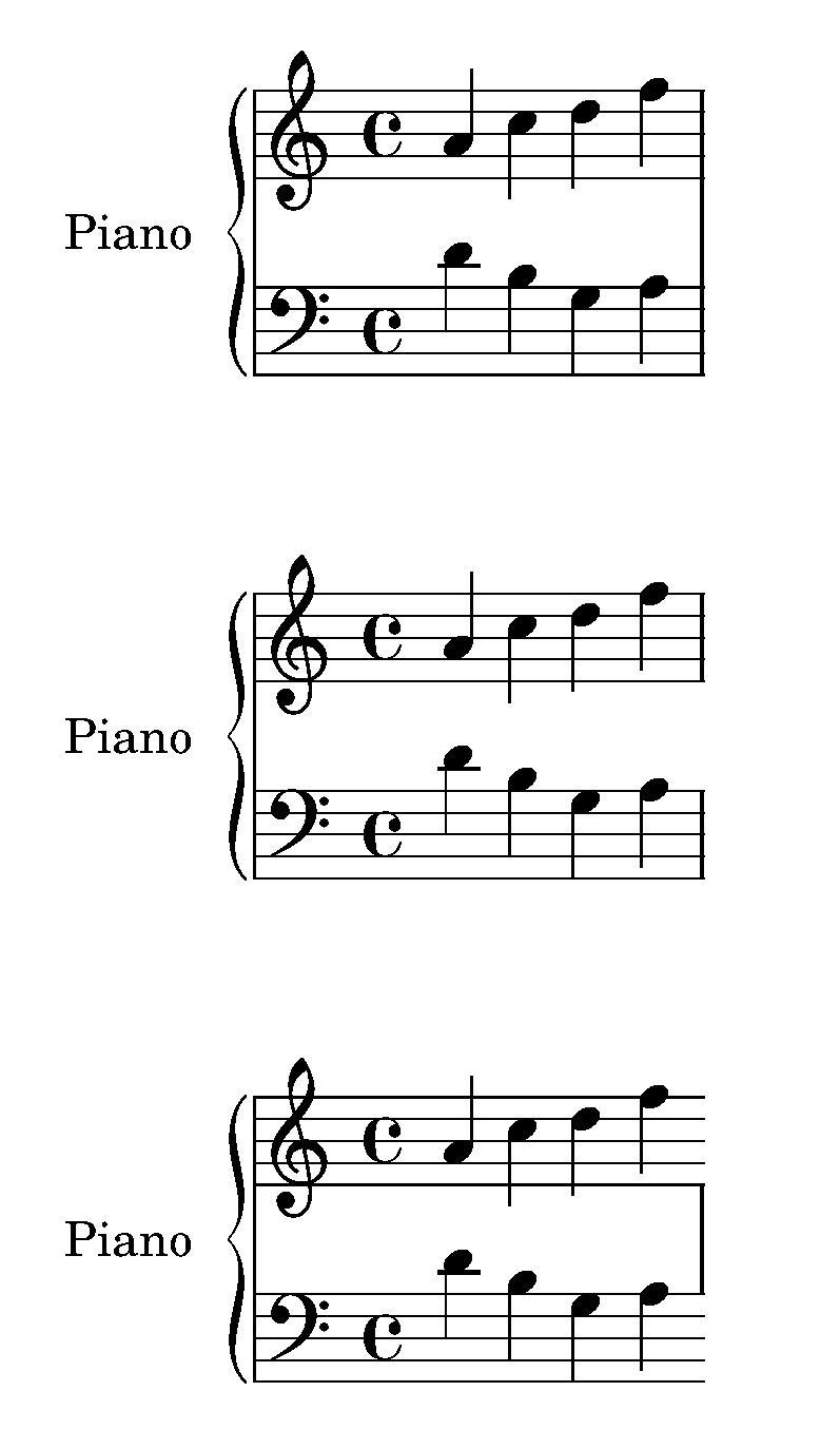 lilypond疑难解答如何控制谱表组小节线的有无以及其连接