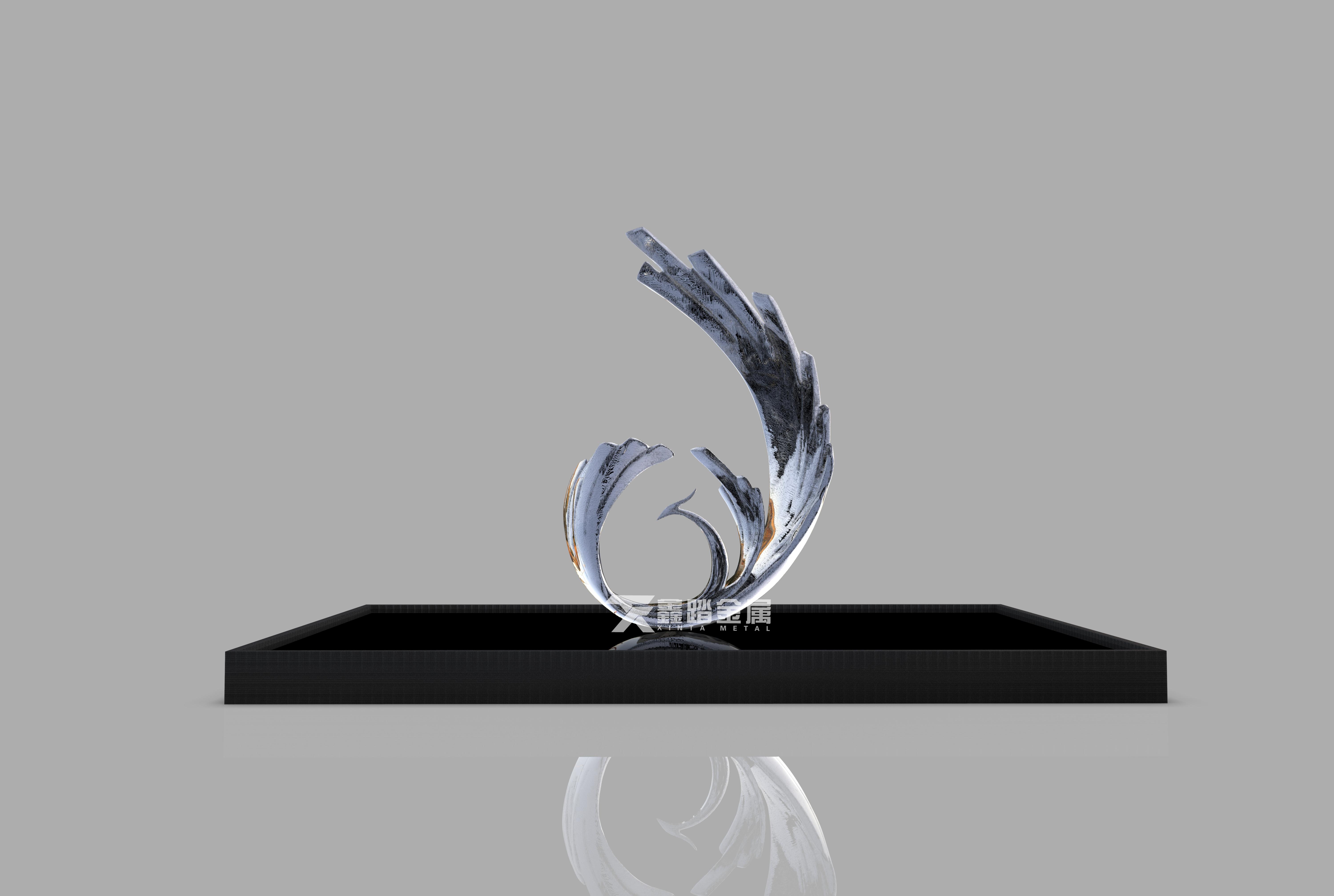 梧桐树旁的凤凰,不锈钢抽象凤凰雕塑