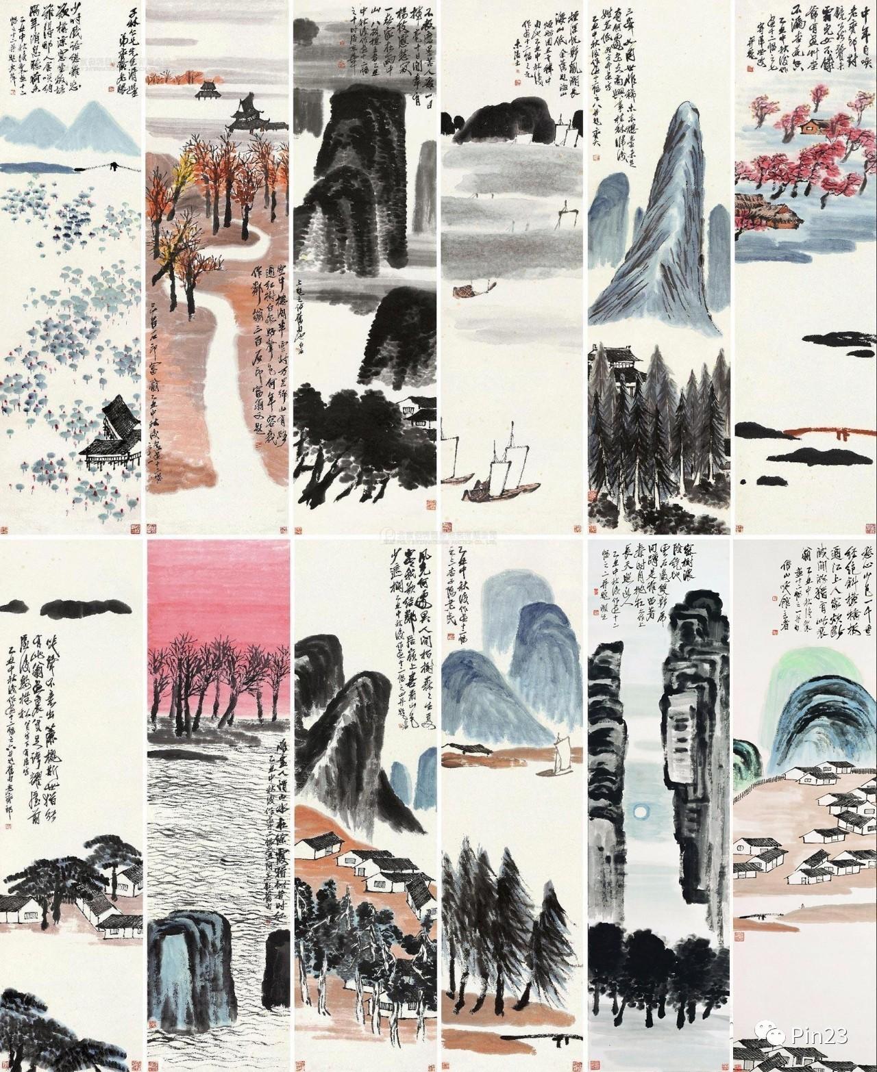 花禽十二条屏 高清赏析]齐白石《山水十二屏》为什么能成为全球最贵的中国艺术