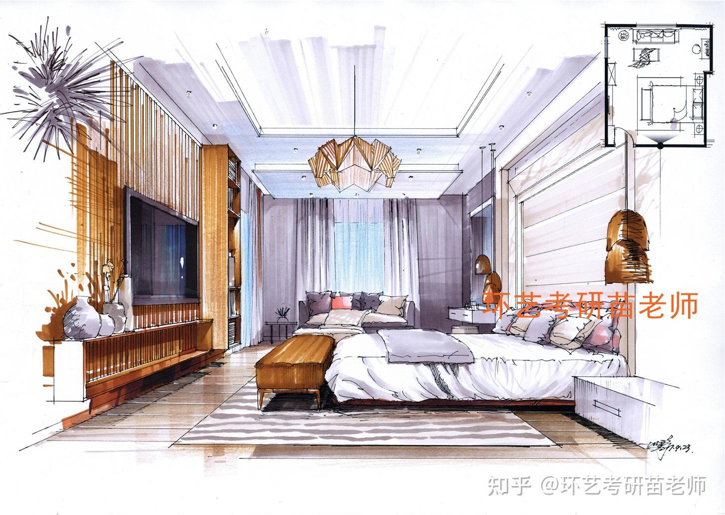 环艺考研 | 卧室空间马克笔上色步骤图 - 知乎