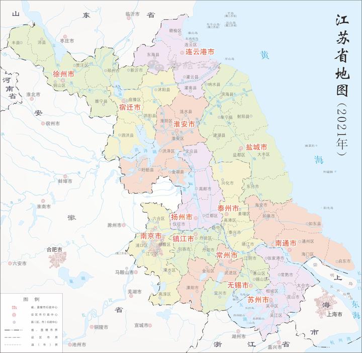 江苏省和13大地级市2023年版高清行政图