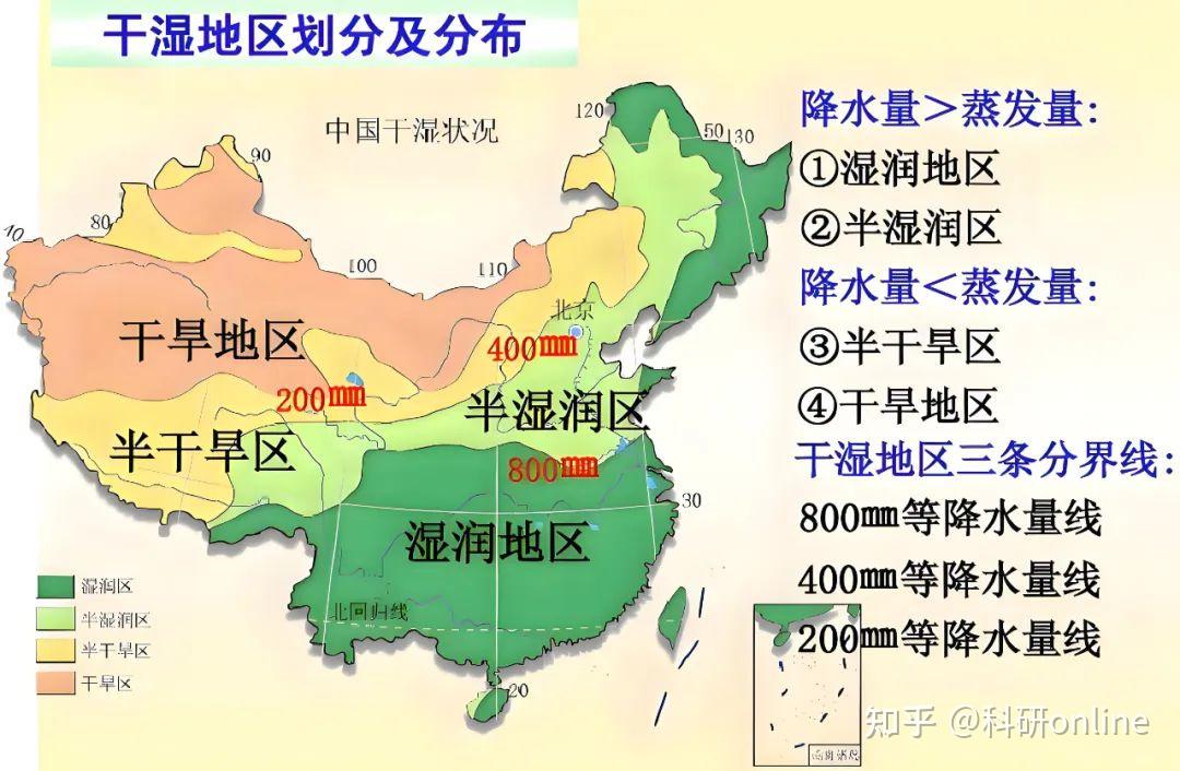 中国干湿分区(200mm,400mm,800mm降水量线)