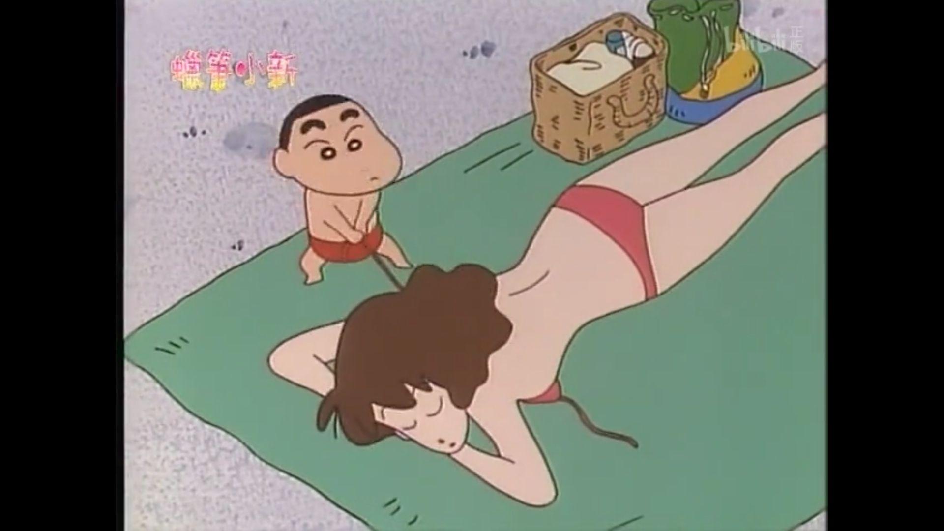 有一集蜡笔小新是他们全家去游泳但是小新把美伢的泳衣带拉开了请问这