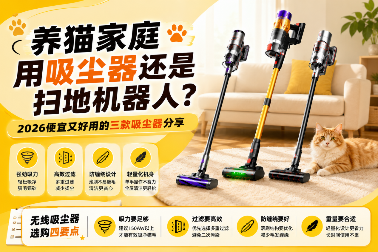 养猫家庭用吸尘器还是扫地机器人?三款便宜又好用的吸尘器推荐2026