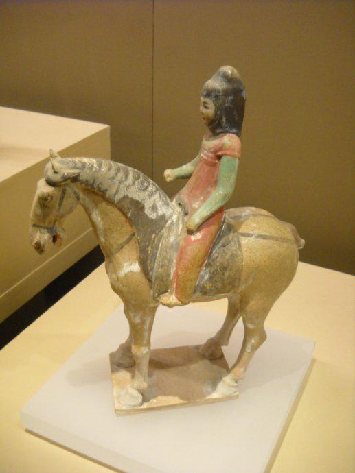 LIG】中国美術 唐時代 加彩 騎馬人物俑 30㎝ 置物 時代古玩 コレクター
