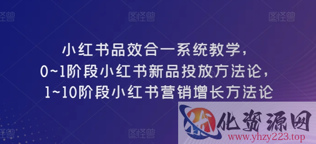 小红书品效合一系统教学，​0~1阶段小红书新品投放方法论，​1~10阶段小红书营销增长方法论