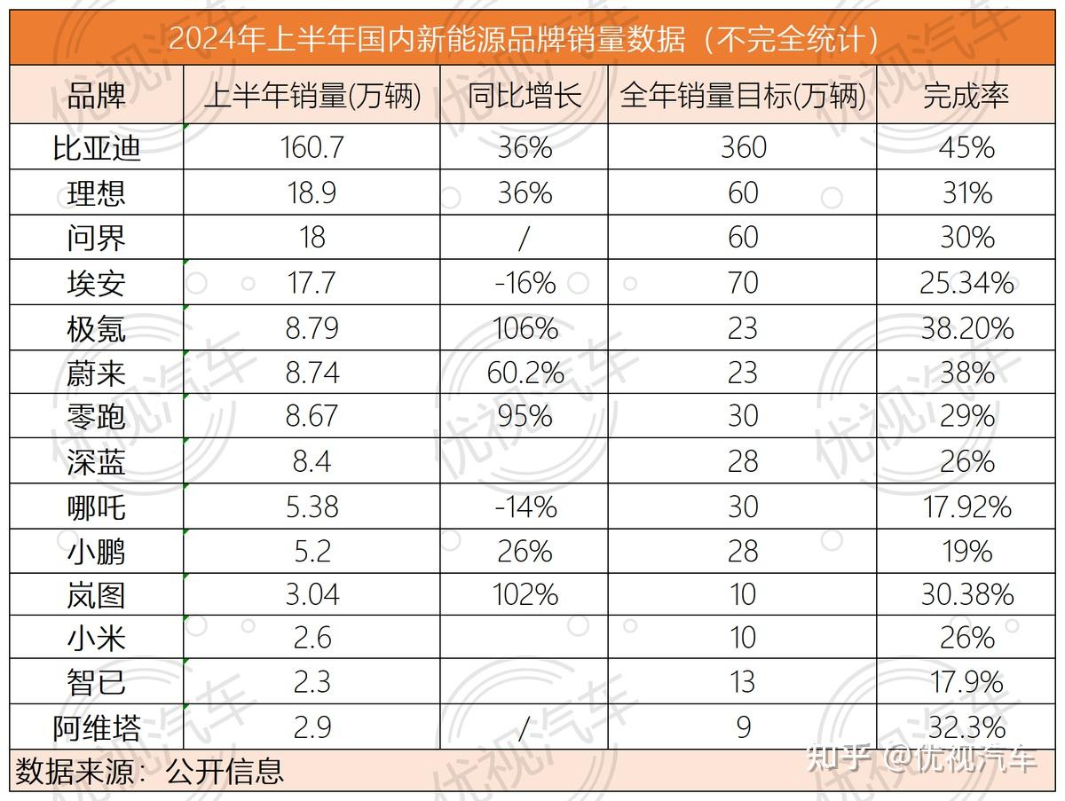 国内新能源汽车品牌上半年成绩单:“一超多强”格局形成 - 知乎