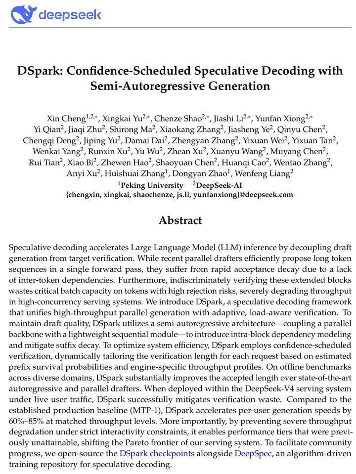DSpark: Confidence-Scheduled Speculative Decoding with Semi ...