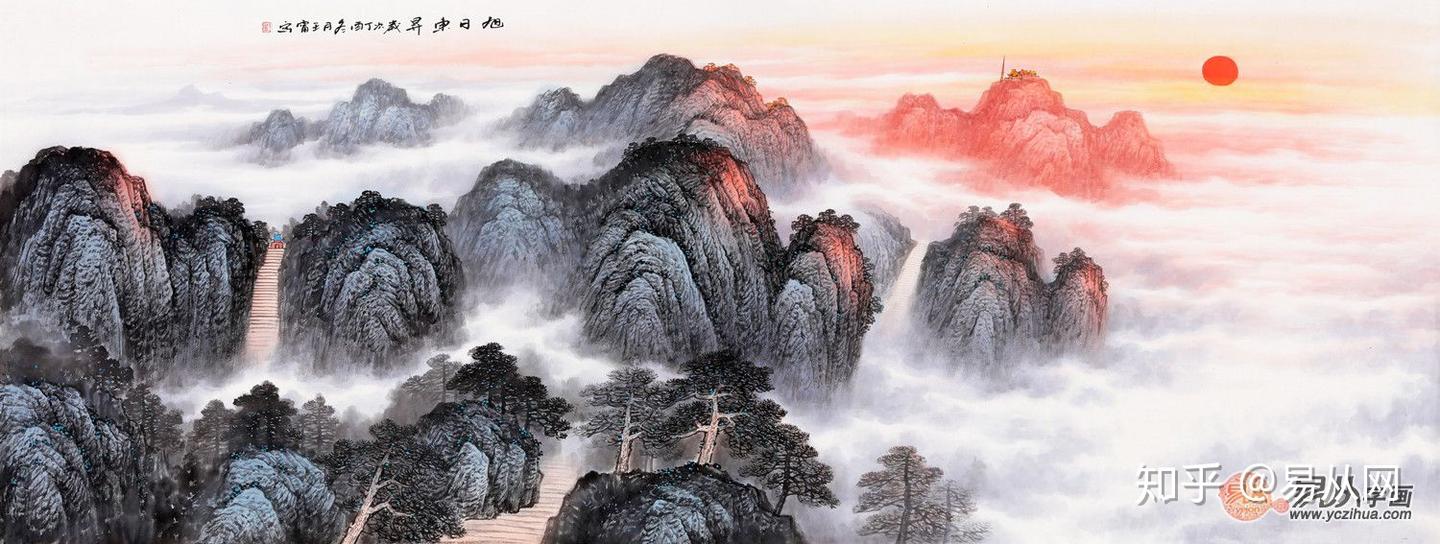 絹巻物画 日出泰山 絹巻物画 日出泰山