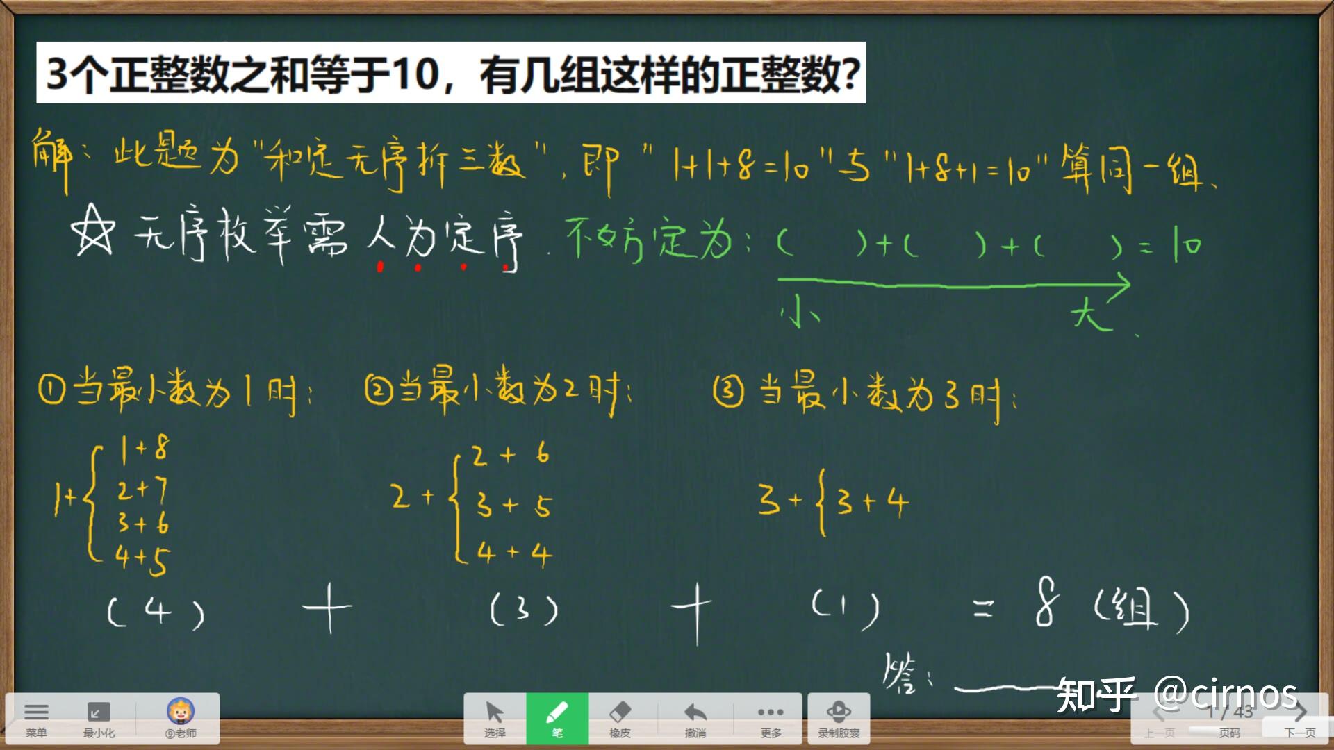 3个正整数之和等于10,有几组这样的正整数? - 知乎