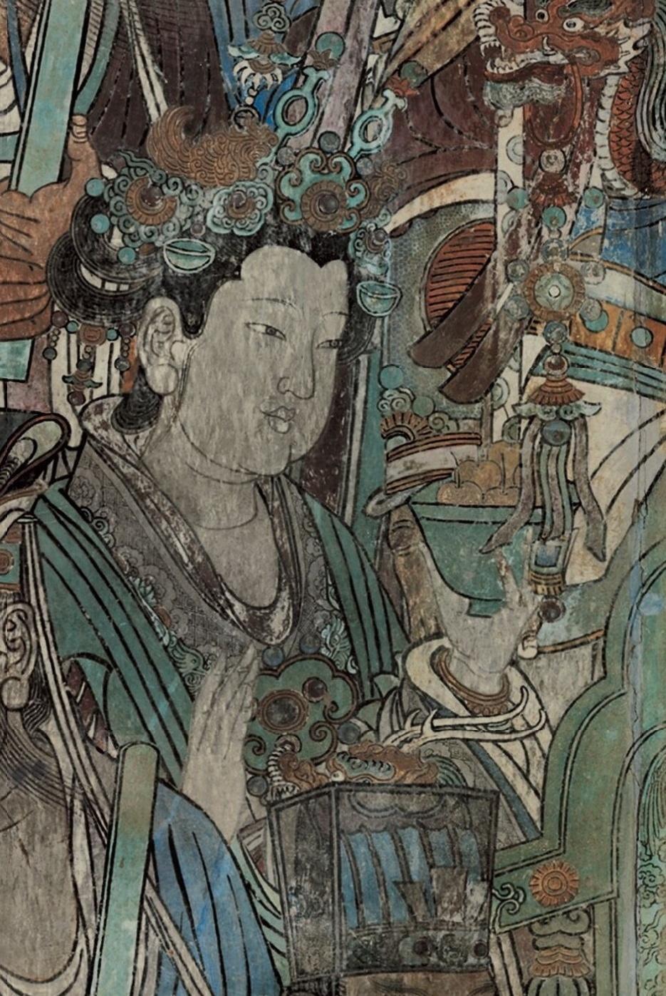 山西永乐宫三清殿-元代壁画《朝元图》:290位神仙,浩荡朝拜道祖,满壁风生星起(6)东王公、西王母【高清超大图】 - 知乎