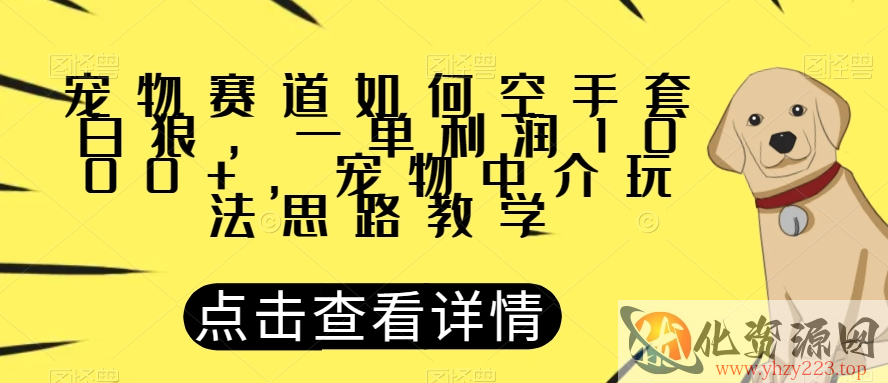 宠物赛道如何空手套白狼，一单利润1000+，宠物中介玩法思路教学【揭秘】