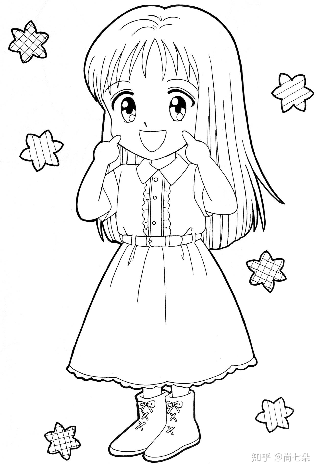 卡通漫画美女涂色填色卡涂鸦安静书美术学习资料儿童画素材资源4