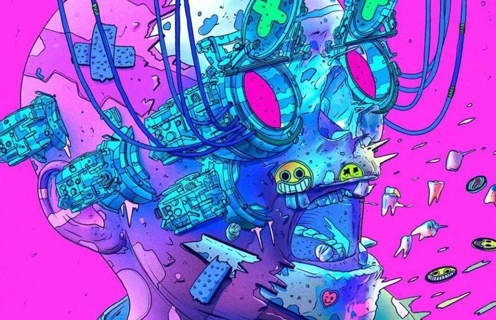 这颜色也太嗨了吧迷幻叛逆的赛博朋克风插画酷到没朋友
