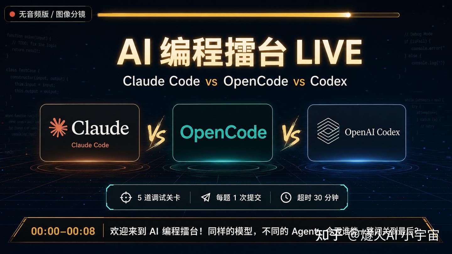 AI 编程擂台 LIVE：Claude Code vs OpenCode vs Codex，谁能一路闯关到最后？ - 知乎