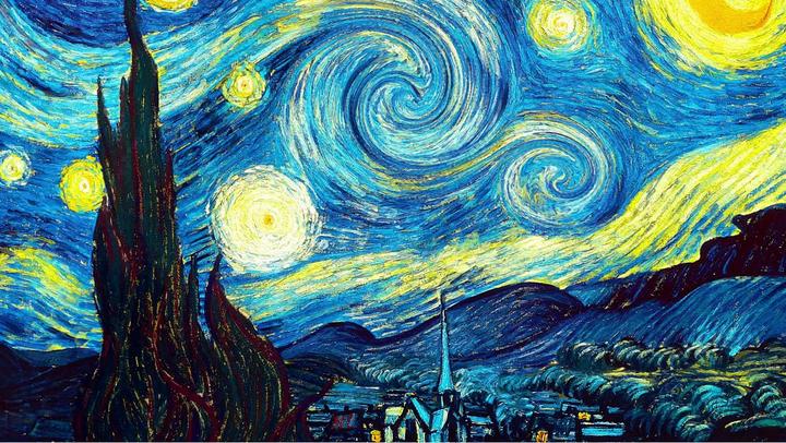 5d全息光影复现梵高笔下名画星月夜