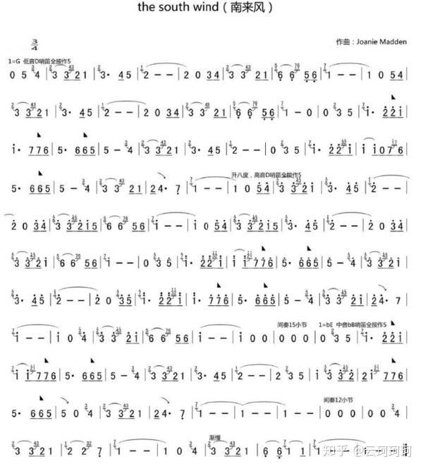 south wind南来风哪位大神知道用陶笛演奏的话用什么调的陶笛及简谱?