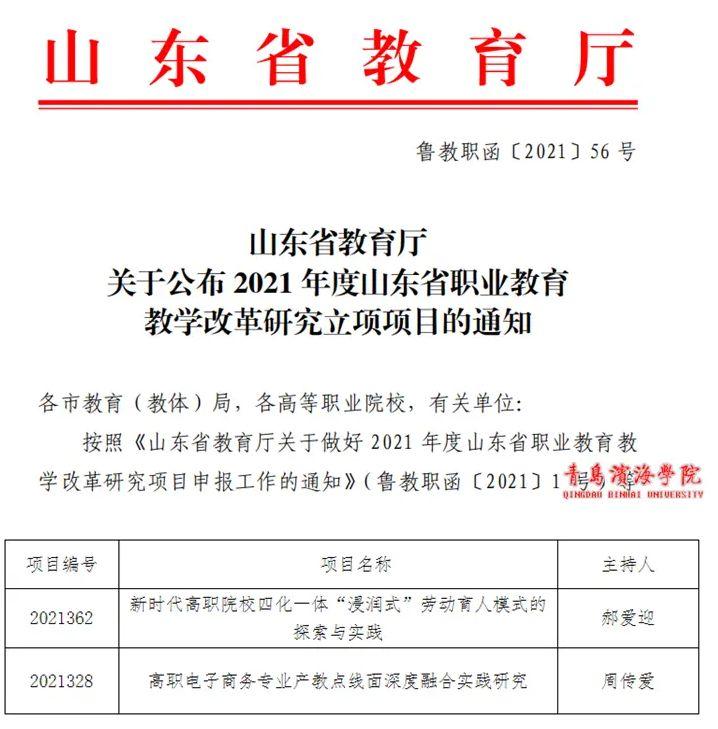 青岛滨海学院获批2项山东省职业教育教学改革研究项目