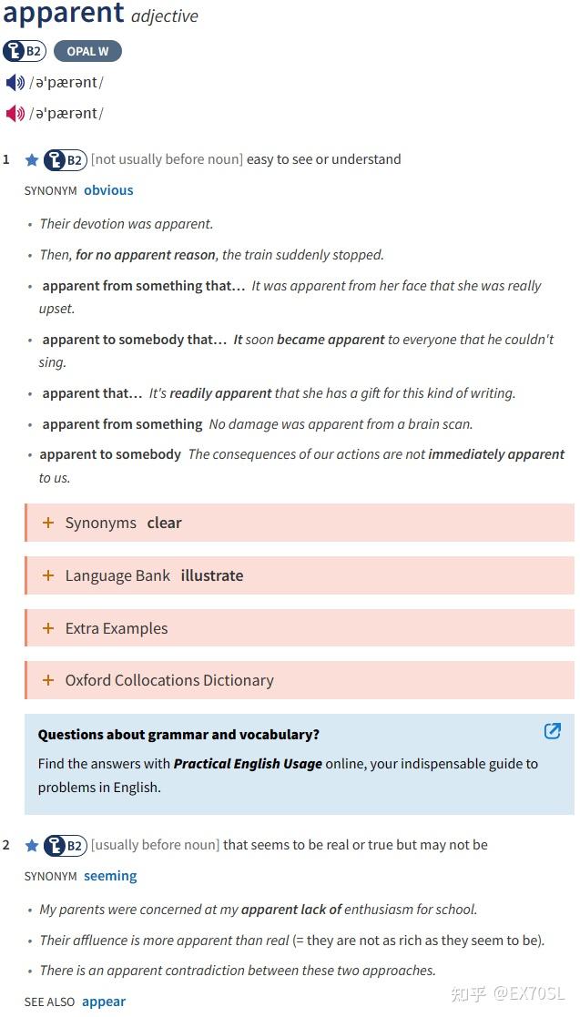 Apparent Example Sentence obvious和apparent使用区别在哪里? - 知乎