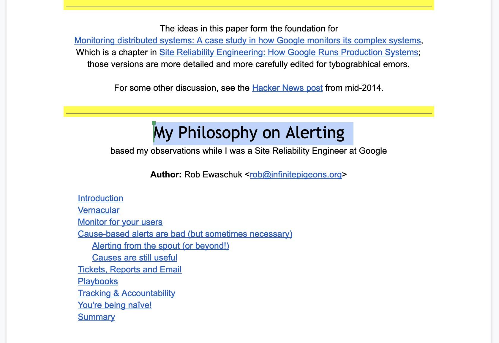 技术 011 - 《My Philosophy on Alerting》- 监控报警的哲学