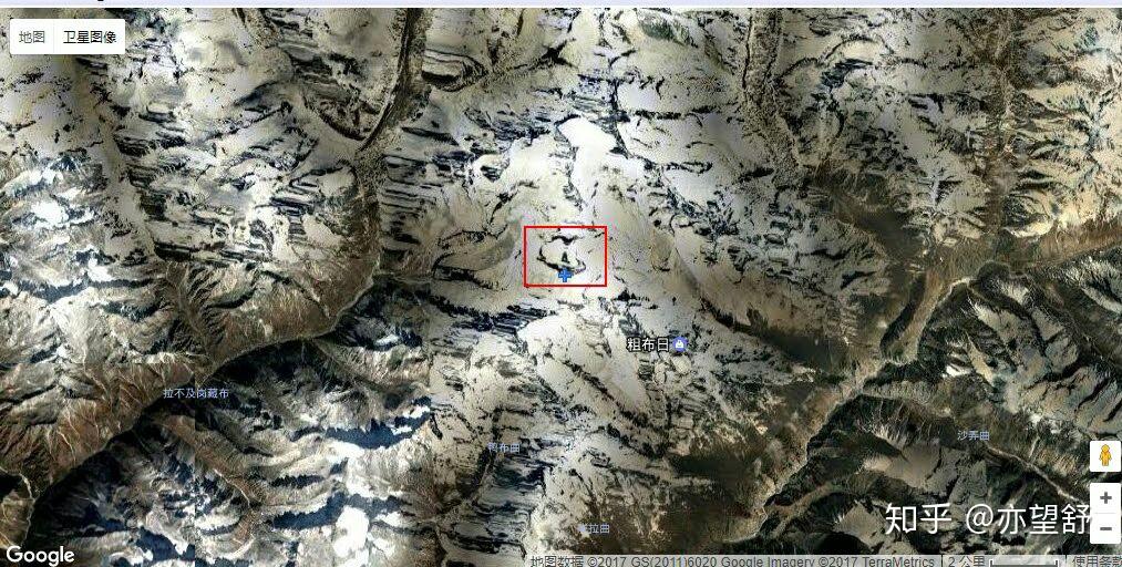 用google卫星地图在西藏粗布日西北方向经度86336纬度28179发现巨大
