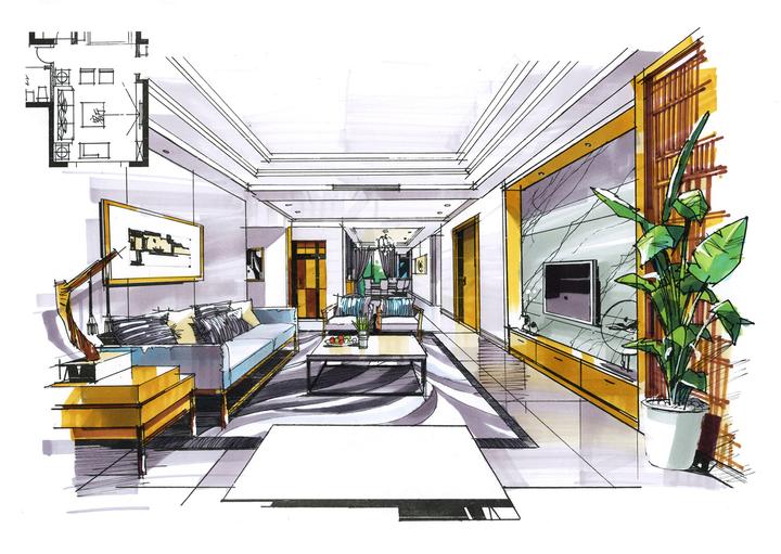 环艺室内 | 客厅马克笔效果图步骤分解