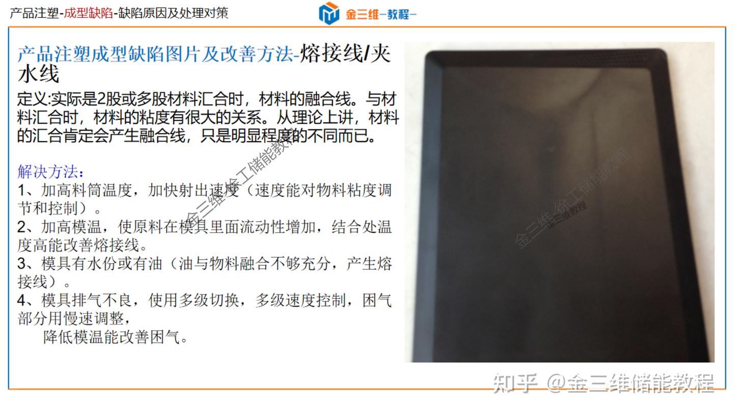 常见注塑成型缺陷分析及解决-顶白,黑点,黑纹,冷料斑,飞边,批锋,缺胶,起层,分层,皱褶,翘曲变形,熔接线,夹水线,烧焦,困气 - 知乎