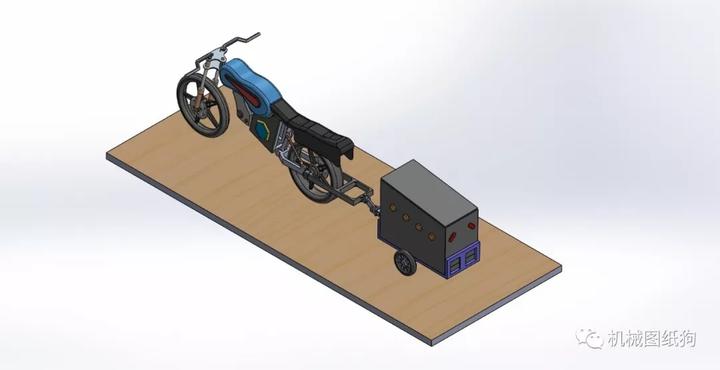 其他车型摩托车及其拖车简易模型3d图纸solidworks设计