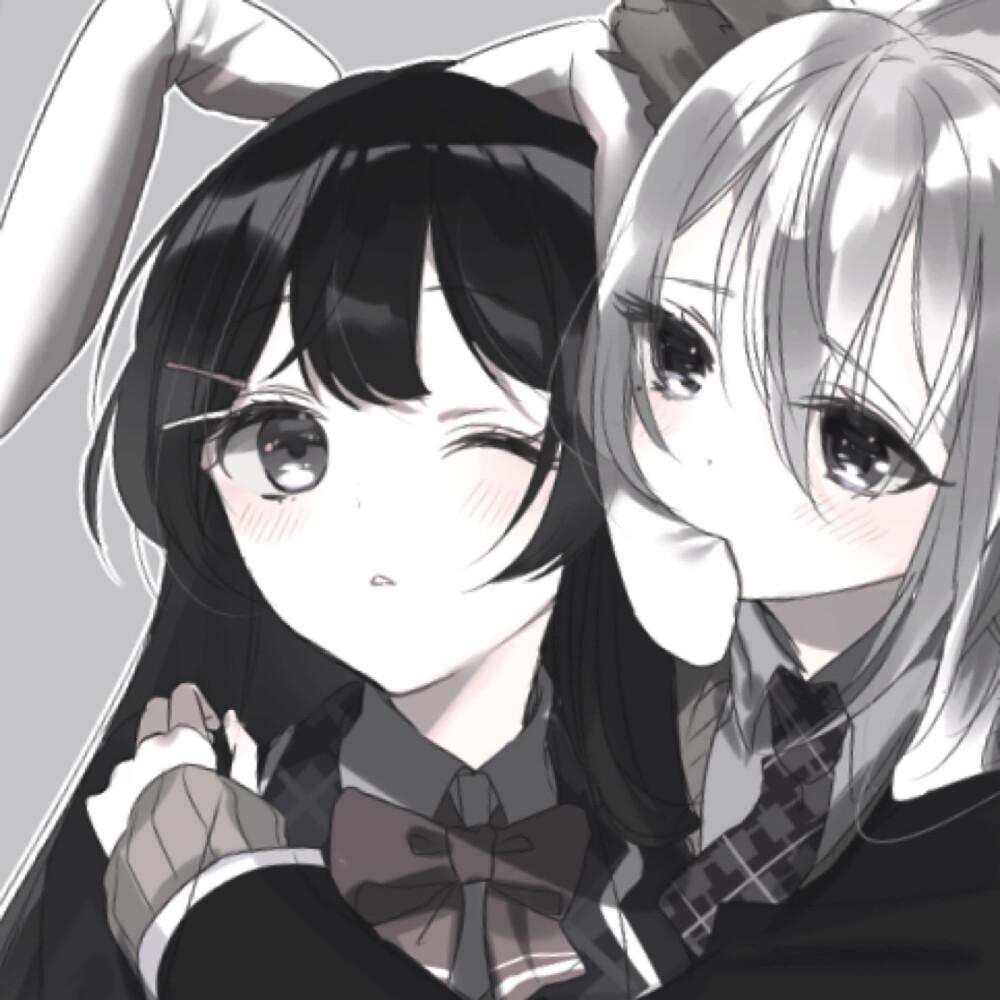 求黑白色系的动漫闺蜜头像