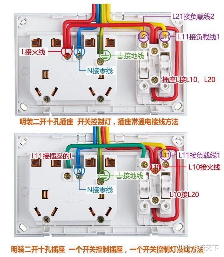 如何接双开单控五孔的插座